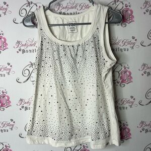 FDJ tank top rhinestone studded silver white Cream Sequin Tank Top Sleeveless